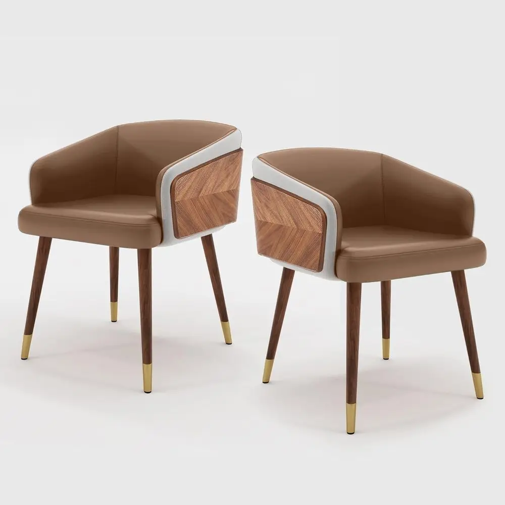 Juego de 2 sillas para comedor, sillas tapizadas en cuero o sillones para sala de estar o muebles de interior para el hogar, color marrón