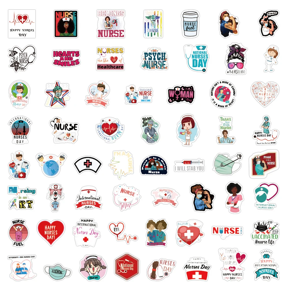 10/30/60pcs International Nurses\' Day Nurse Doctor Cartoon Stickers Toys DIY Laptop Luggage Car Phone Decals Sticker Decoration