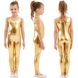 AOYLISEY Kids Tank Shiny Metallic Unitard Gymnastics Jumpsuits One-piece for Girls Boys Child Full length Bodysuits Costumes