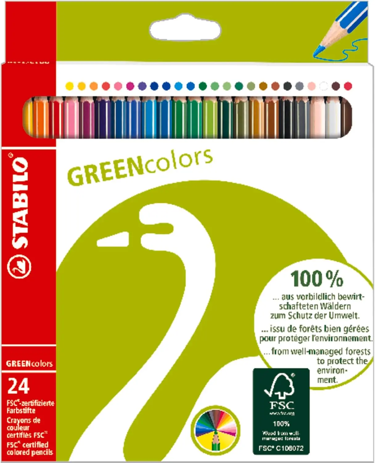

Eco-Friendly Colored Pencils, Pack of 24, Assorted Colors, Pre-Sharpened, 3mm Lead, Hexagonal Shape