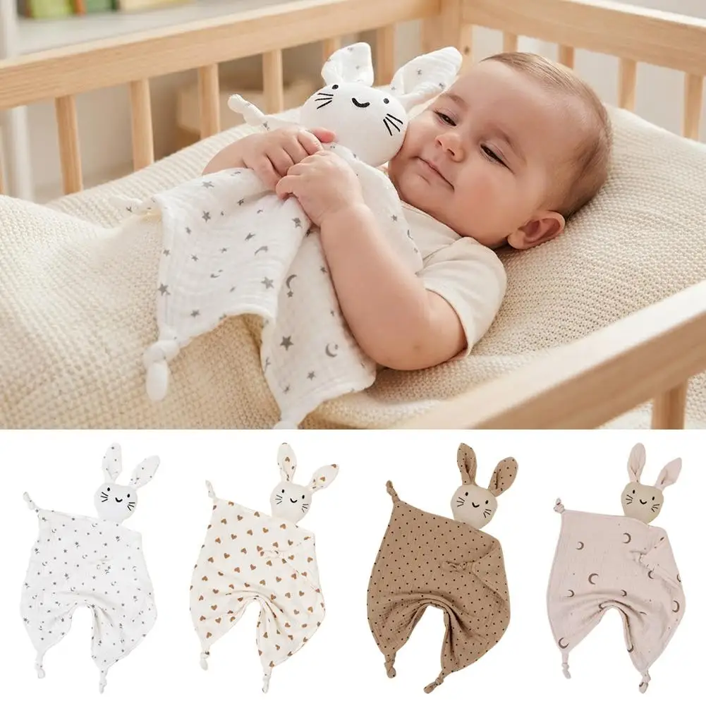 Bunny Lovey Blanket for Boys and Girls, Organic Cotton Muslin Security Blanket for Babies, Soft Breathable Lovie Soothing Towel