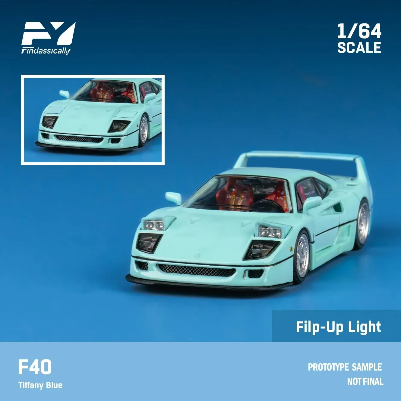 

Findclassically FY 1:64 F40 Tiffany Blue Diecast Model Car In 2025