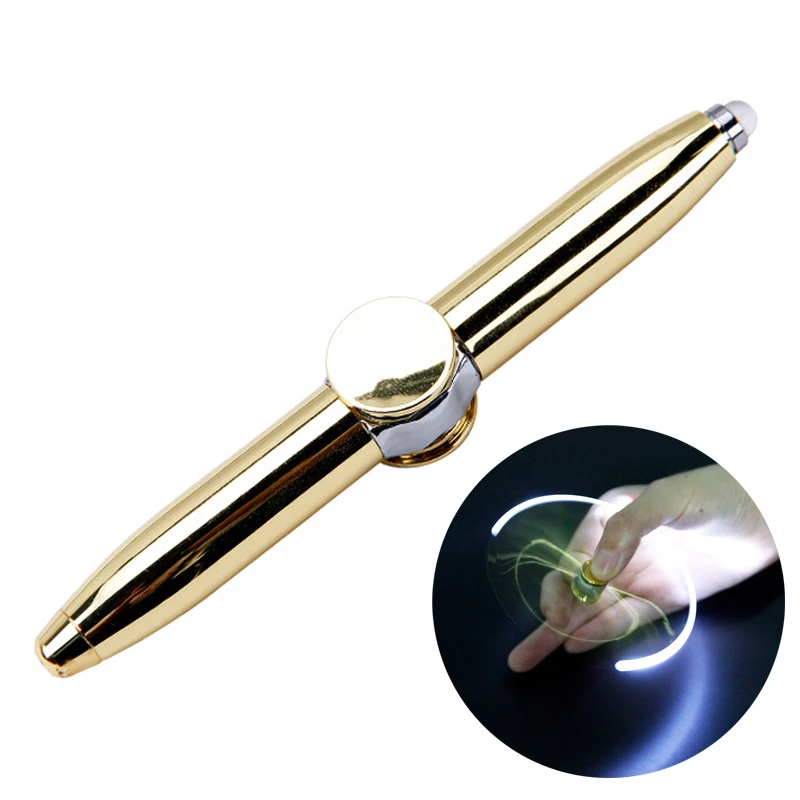 

3 in 1 Stainless Steel Rotating T Gyro Multi-functional Business Office Ballpoint Pen Rotating LED Lamp with Decompression Toy