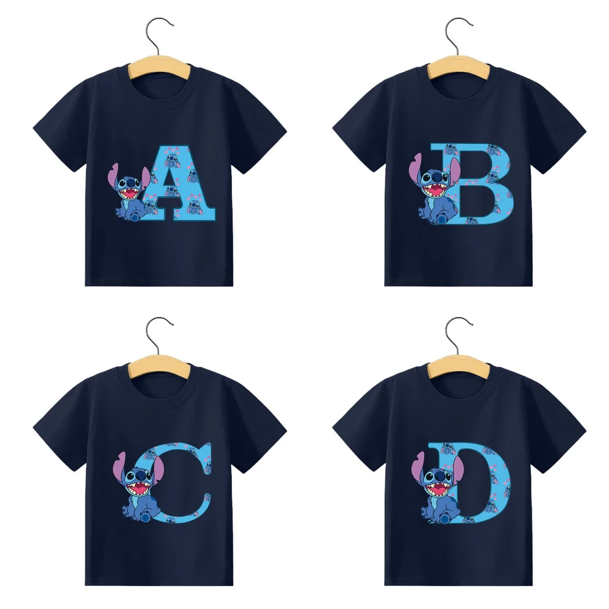 

Stitch Disney Children Boys Girls T Shirt Clothes Tops Letter A-Z Children's Clothing Short Sleeve Summer Cute Birthday Gifts