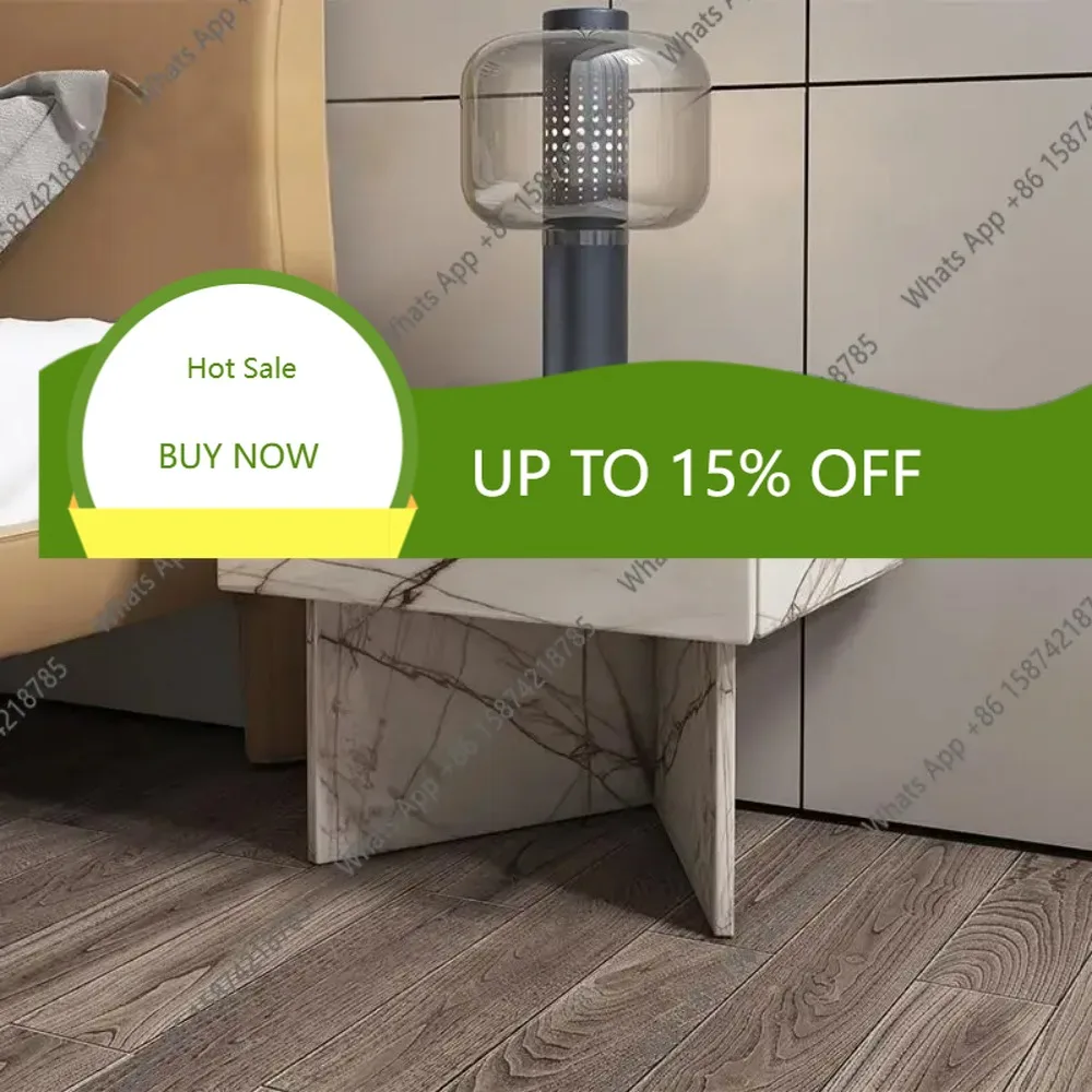 

X Italian Minimalist Nightstand Calacatta White&Laurent Black Gold Marble, Square Rounded Geometric Base With Large Storage Draw