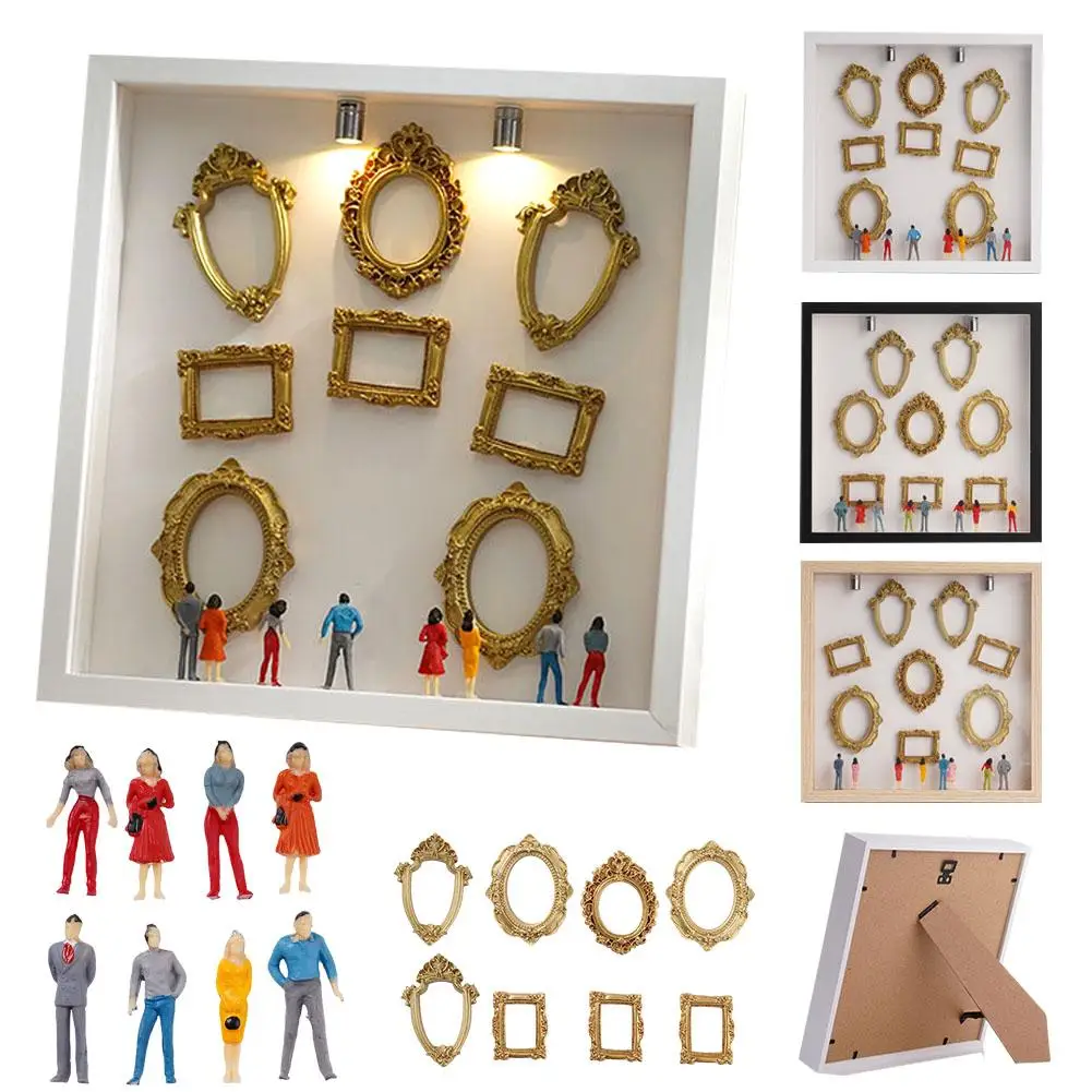 1PC Mini Museum Photo Album Creative Memory Display Kit with Miniature Statue and Gold Frame Home Dercoration