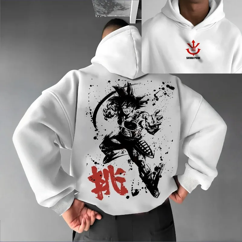

Осенне-зимняя мужская одежда, толстовки с капюшоном в японском стиле аниме Dragon Ball Ink Woku, толстовка с капюшоном и принтом Y2K, большой хлопковый пуловер