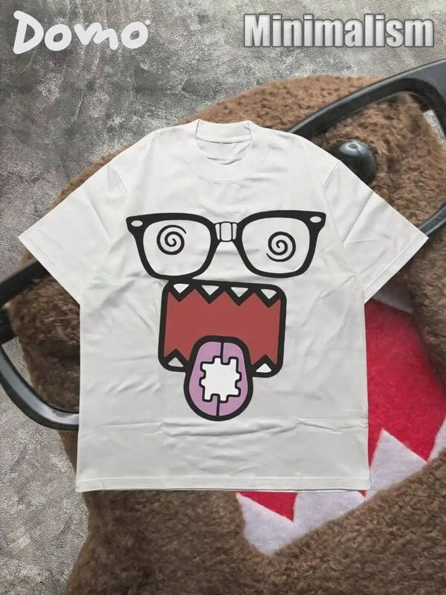 T Shirt Print ,Graphic-Cotton Tees Size Plus, Cartoon Round Neck Short Sleeve, DOMO-KUN Patterned T