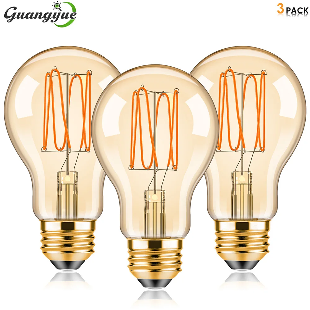 A19 Vintage Edison Bulb 3W LED Antique Filament Light Bulbs 1800K Amber Warm E27 E26 Light Bulbs for Pendant Bedroom Ceiling Fan