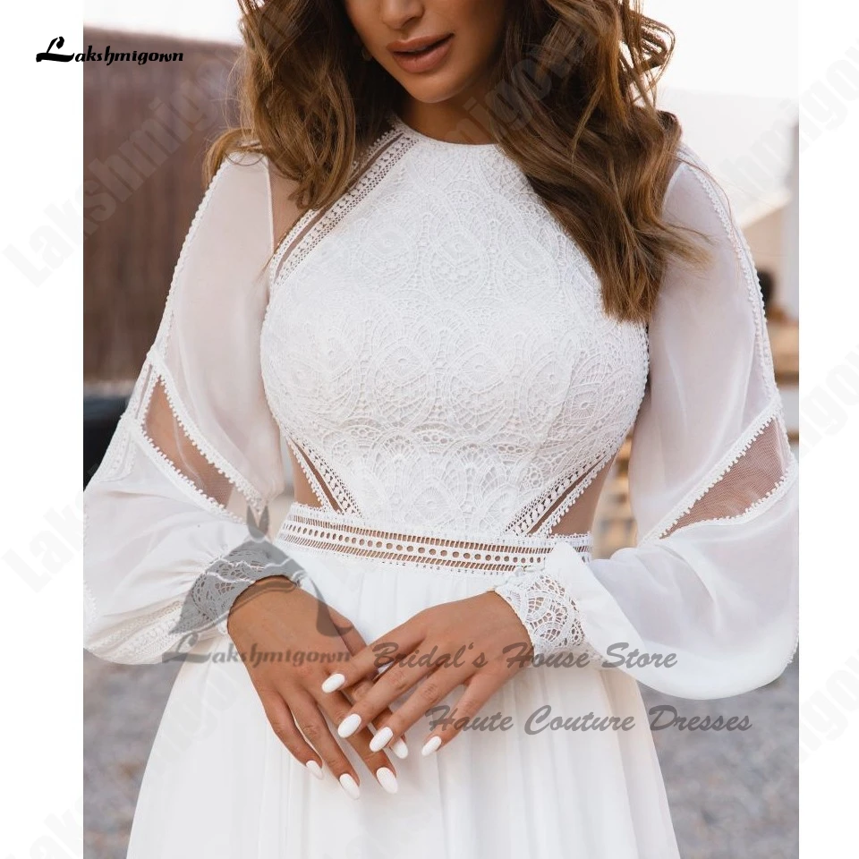 Lakshmigown – Robe de mariée Blanche à manches longues, Simple, style Boho, dos nu, Sexy, pour la plage, 2023