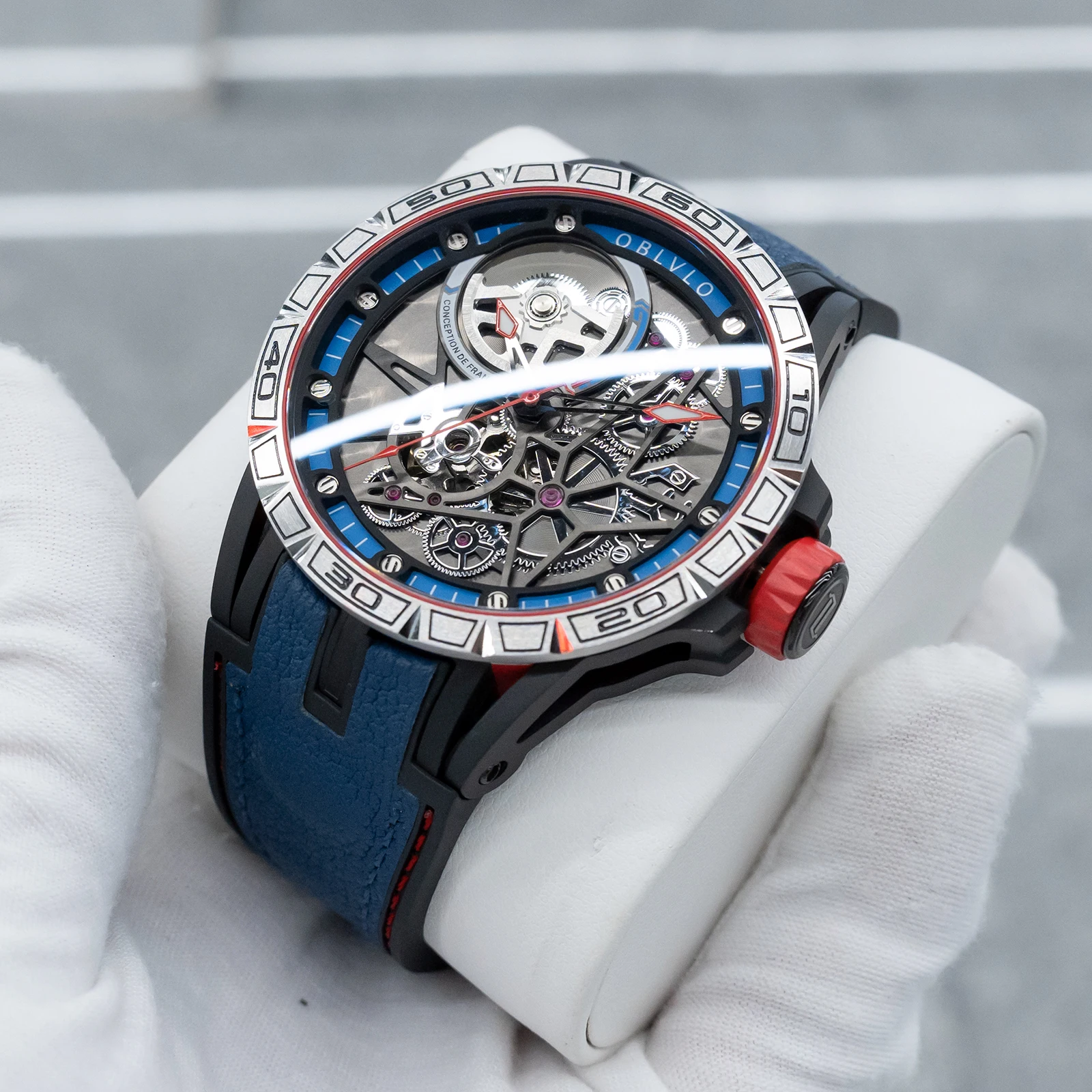 

Мужские механические автоматические часы OBLVLO с большим скелетонизированным циферблатом, светящимся в темноте, водонепроницаемые, с каучуковым ремешком, в военном стиле LM