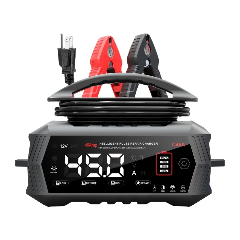 Cargador batería automotriz U55C C45A 45A con ventilador para carga rápida y eficiente 100-240