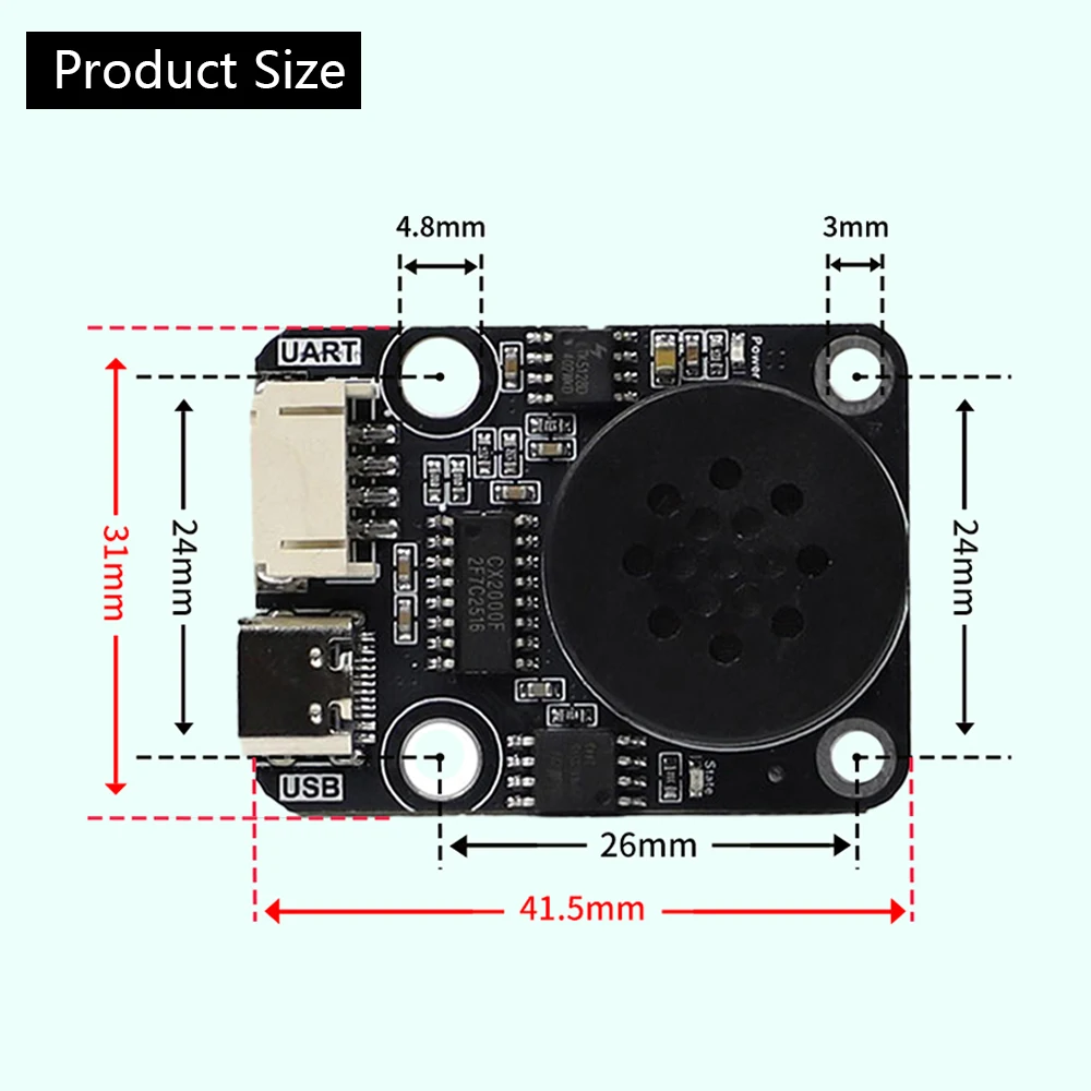 DC 3,3-5V MP3-Sprachwiedergabemodul Uart Serielle Portsteuerung Sprachübertragung Kompatibel mit elektronischer Musik Sp5F Eingebaut