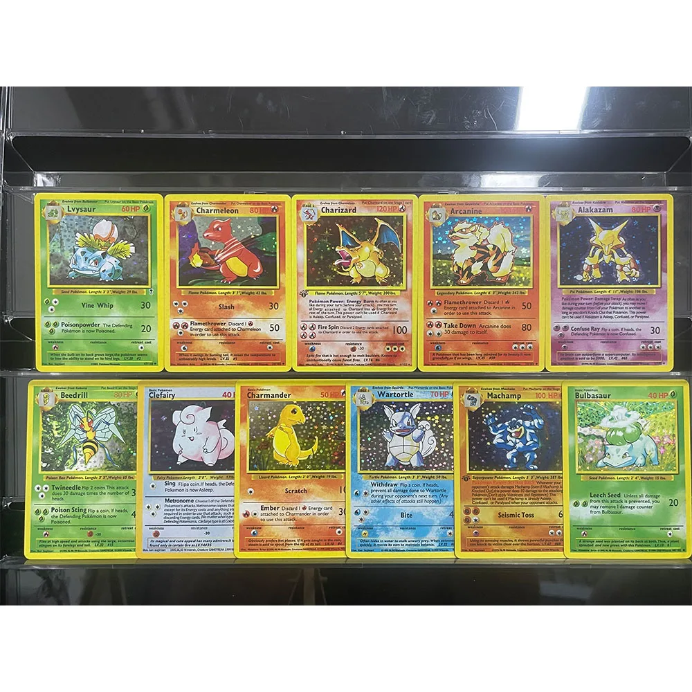 

Карта покемонов, английский Чаризард, Пикачу Ninetales Clefair Nidoking Charmeleon Squirtle, аниме-игра, коллекционные карты, подарочная игрушка