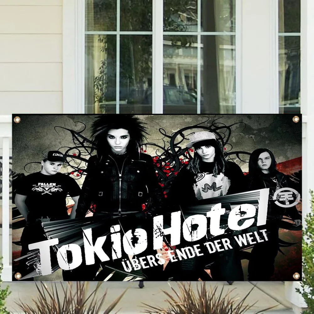 Funny Flags and Banners Rock-tokio Hotel Outdoor Decor Room Aesthetic Four Hole Single Sided Flag Polyester Garage Decoration