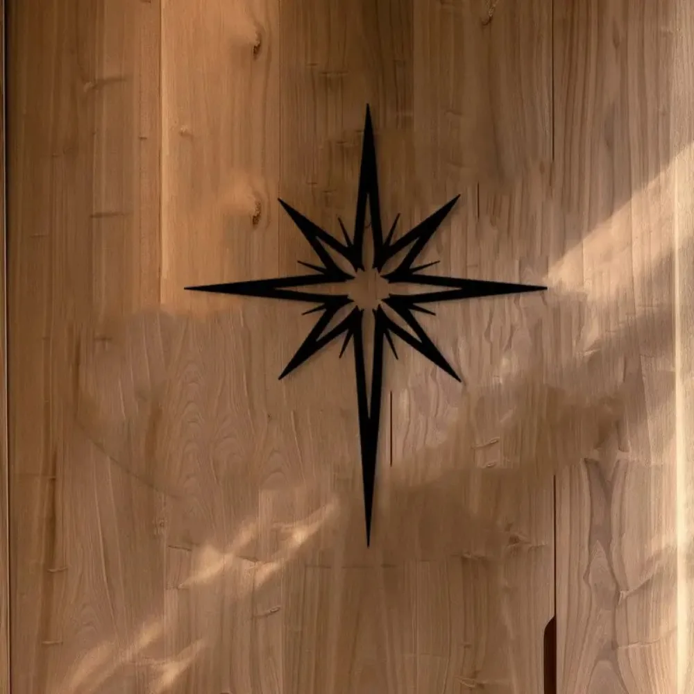Black Star Metal Wall Hanging, Minimalist Cosmic Theme Art, Durable Indoor Outdoor Decor for Home Bedroom Christmas