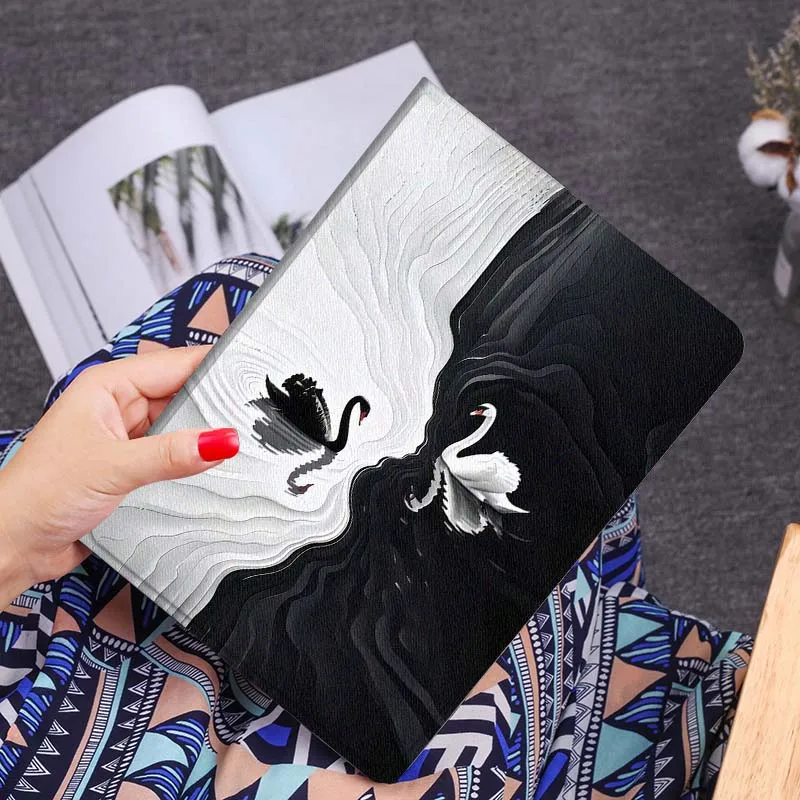 

Swan Cool Luxury Pattern Gift For Samsung Galaxy Tab S10 S9 S8 S7 Lite FE Plus Scratch resistant Pen Tray Tablet Case