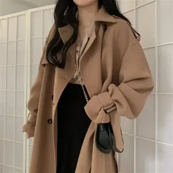 Women Trench Loosely Long Chic England Style Solid Simple Coats Patch Daily Trench Temperament Elegant All-match Clothes Classy