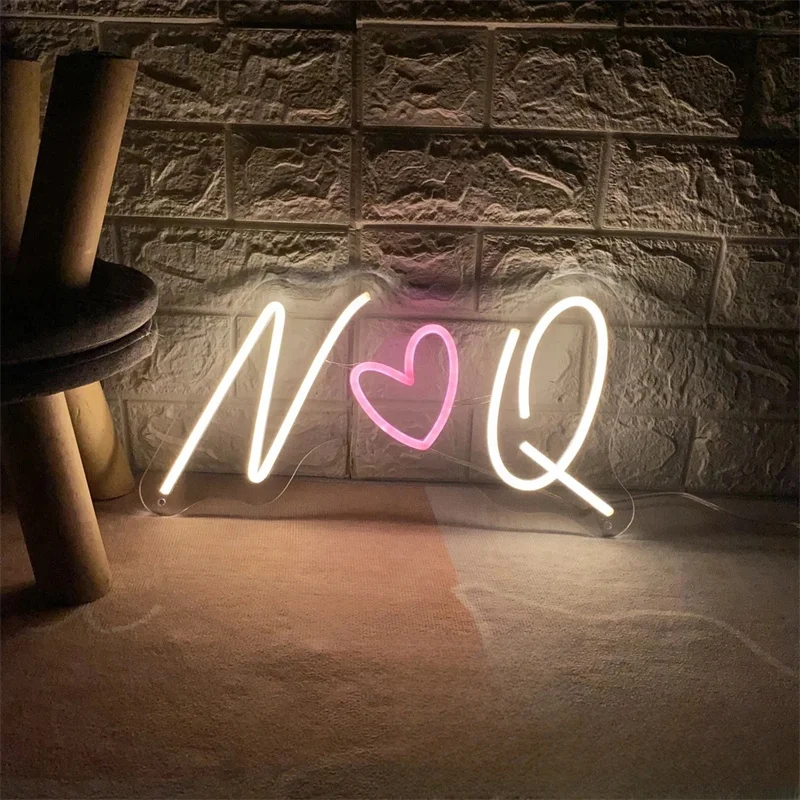 Custom Initials Heart Neon Sign Wedding Neon Sign Couple Name Neon Sign Led Light Home Bedroom Wall Decor Wedding Decor