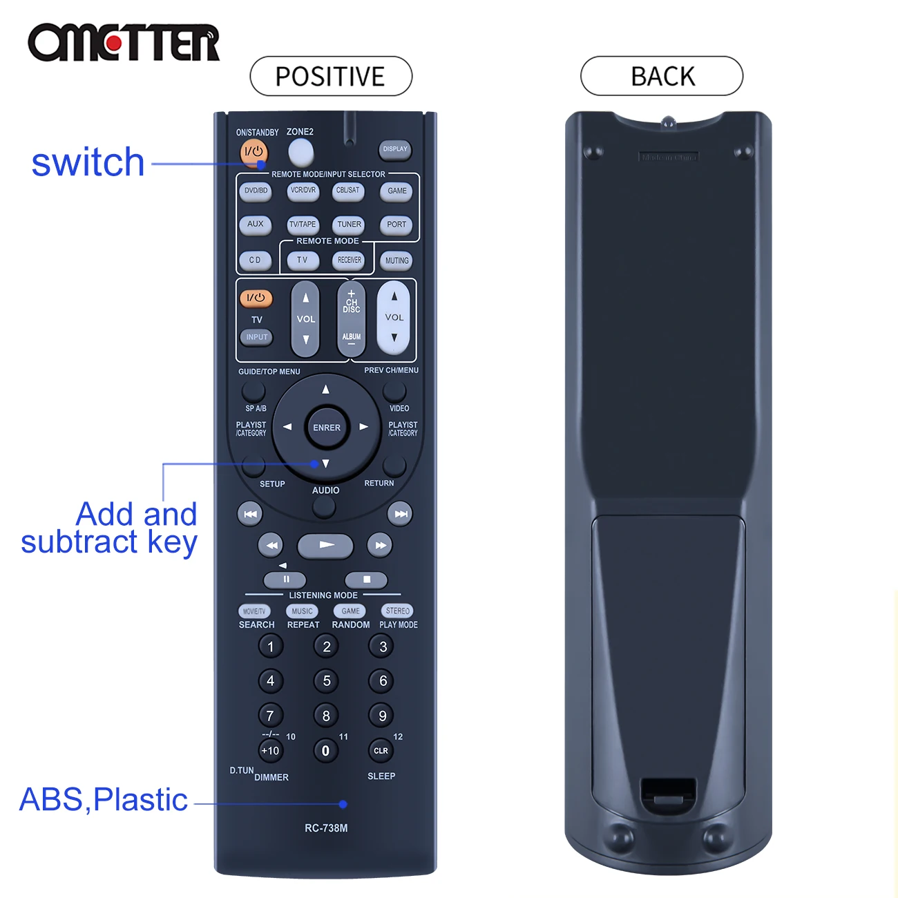 RC-738M For Onkyo AV Receiver Remote Control HT-RC160 HT-S7200 TX-SR607