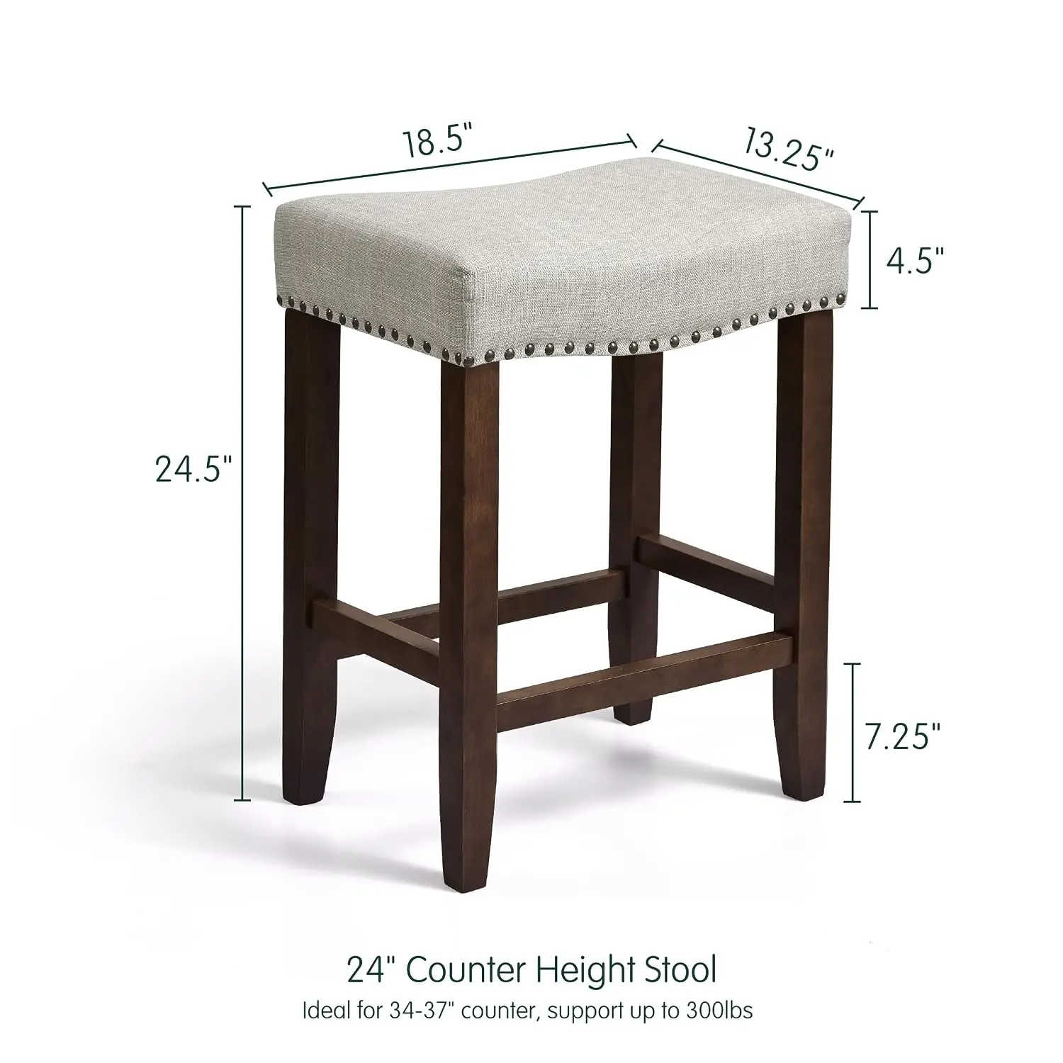 Saddle Bar Stools 4 Pack, 24in Backless Upholstered Counter Stools with Nailhead Trim & Wood Legs for Kitchen, Grey, Customized