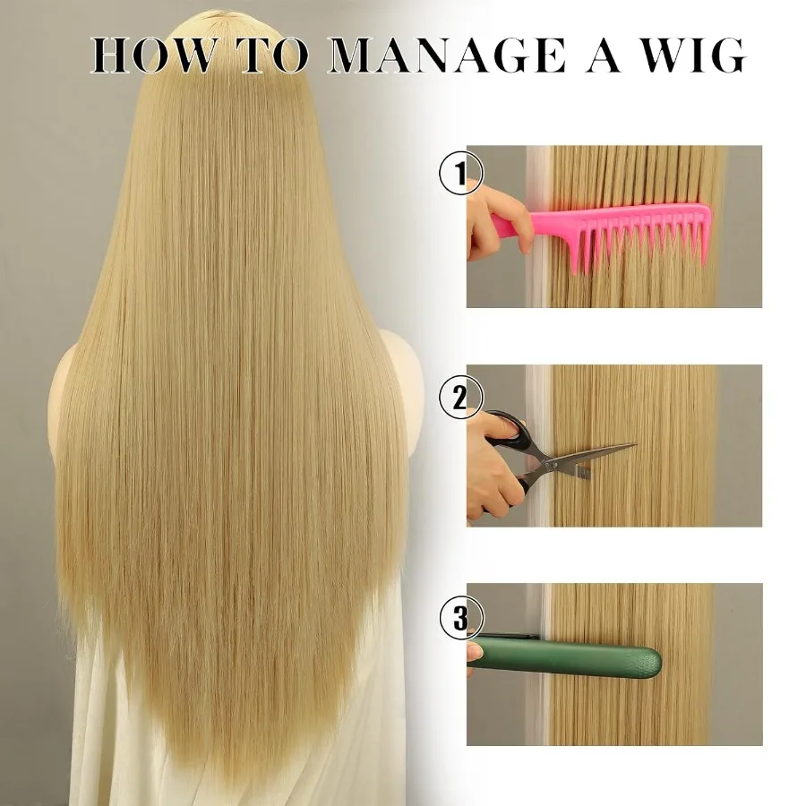 Pelucas rubias largas Xinran para mujer, Rubio claro y blanco con reflejos, peluca de encaje, línea de cabello de parte media, peluca completa sintética Natur