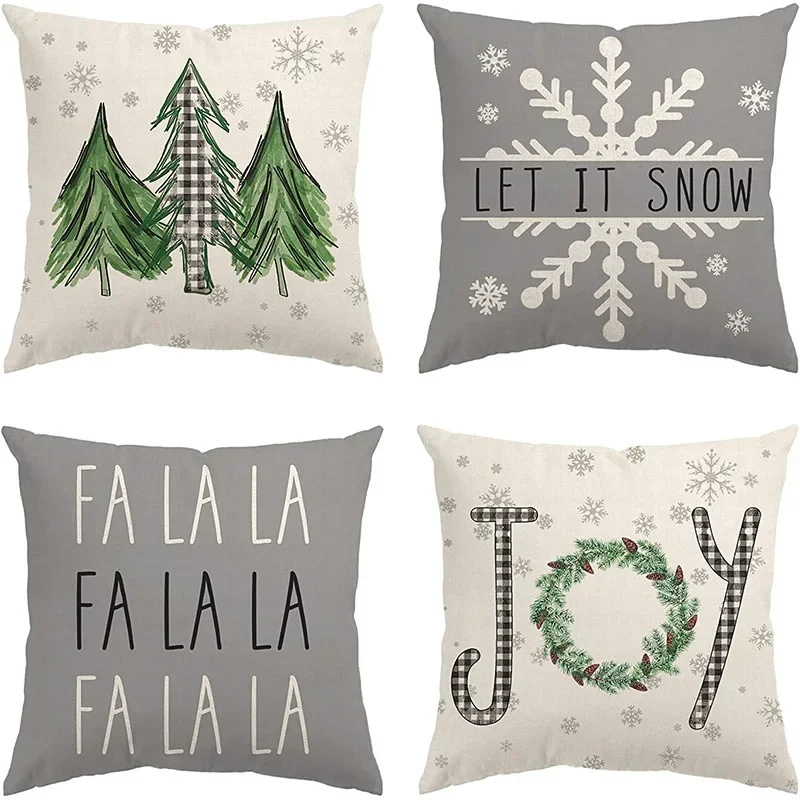 Merry Christmas Decor Cushion Cover 45x45 cm Pillow CaseCartoon Reindeer Santa Claus Printed Throw Pillowcase Linen Pillow Cover
