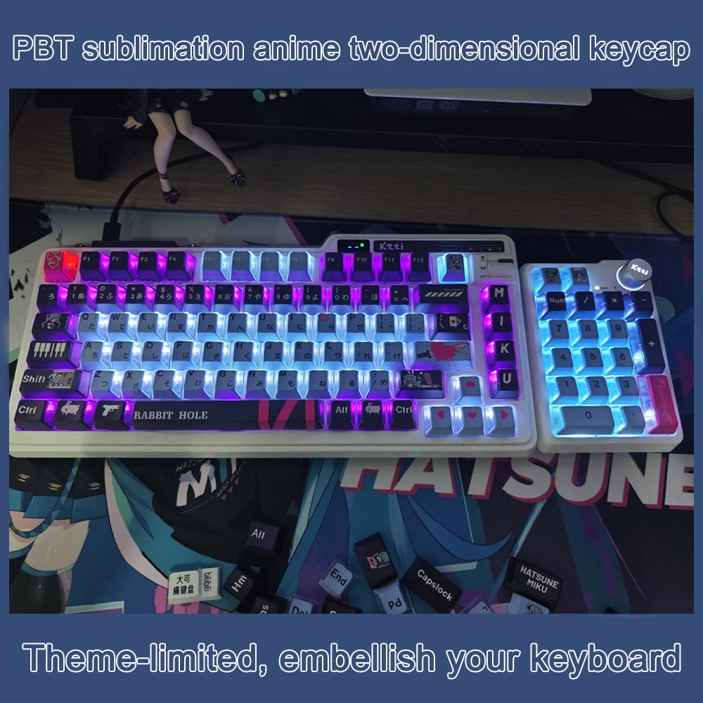 Tampas de chave opacas anime cosplay bonito coelho tema pbt keycaps para perfil cereja mx switch teclado mecânico jogo diy personalizado