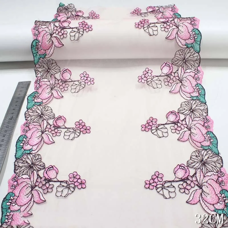 20Yards Two Tones Pink Embroidery Lace Trim Skirt Hem Clothes Sewing Material DIY Apparel Dress Fabric