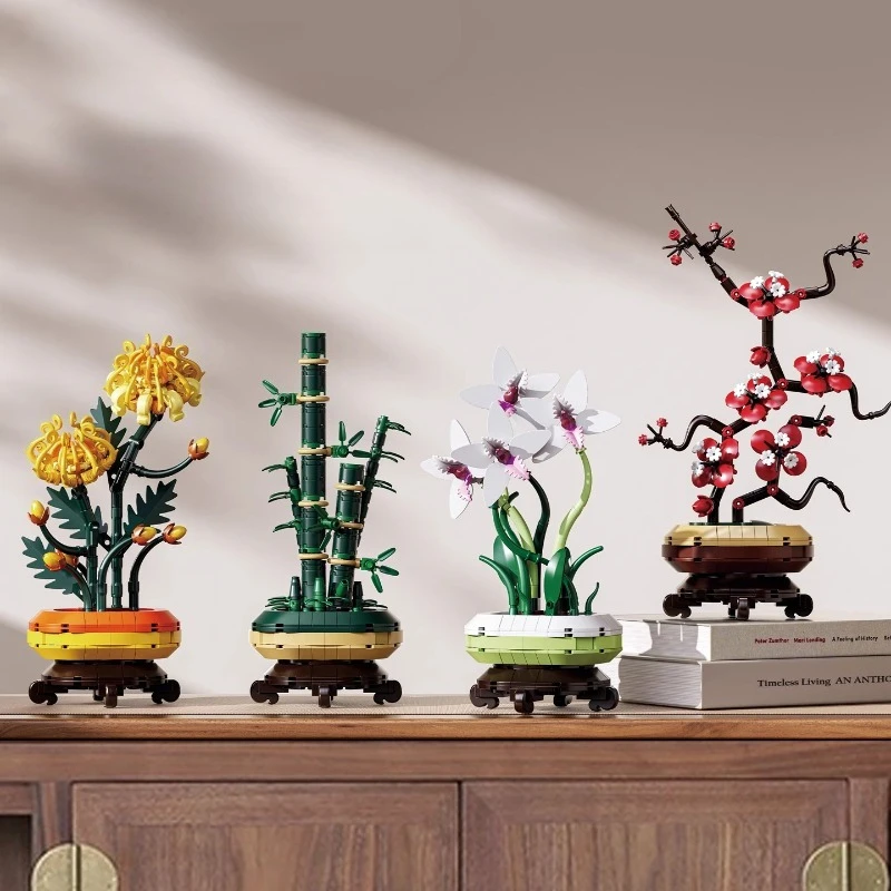 

SEMBO Plum Blossom Building Blocks Puzzle Creative Handmade Assembled Orchid Chrysanthemum Toys Decorative Ornaments Model Gifts