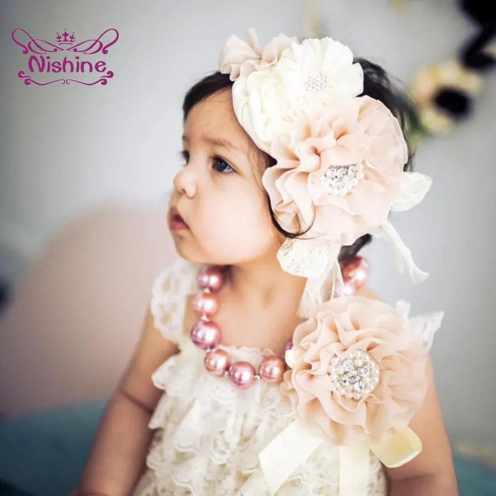 1PCS Lace Children Headband Baby Girls Pearl Flower Hair Accessories Headwear Newborn Floral Turban Kids Birthday Gifts