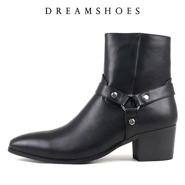 Botas de vaquero a media pantorrilla para hombre, botas de trabajo de cuero genuino con cremallera lateral y punta estrecha, calzado para hombre, zapatos de montar de alta calidad