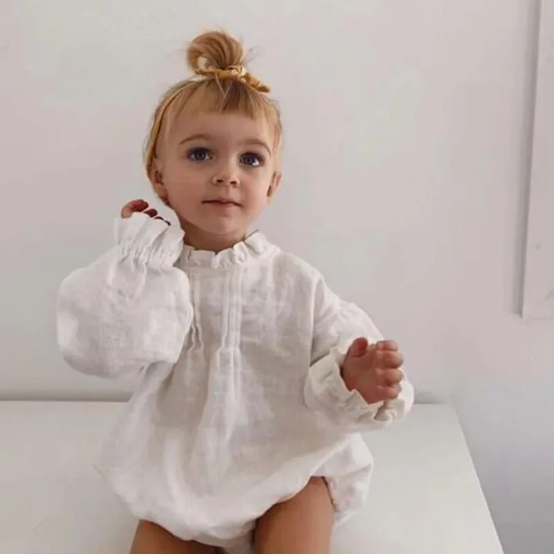 Newborn Girls Princess One Piece Romper Spring Long Sleeve Sisters Clothing Autumn Linen Cotton Dress Outfit Baby Girls Clothes