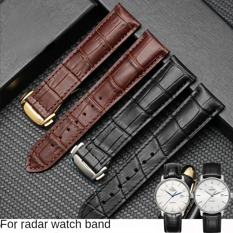 Genuine Leather Watch Strap for Omega Super Butterfly Flying Haima Radar Diamond Crystal Waterproof Sweat-Proof Watchband 20mm