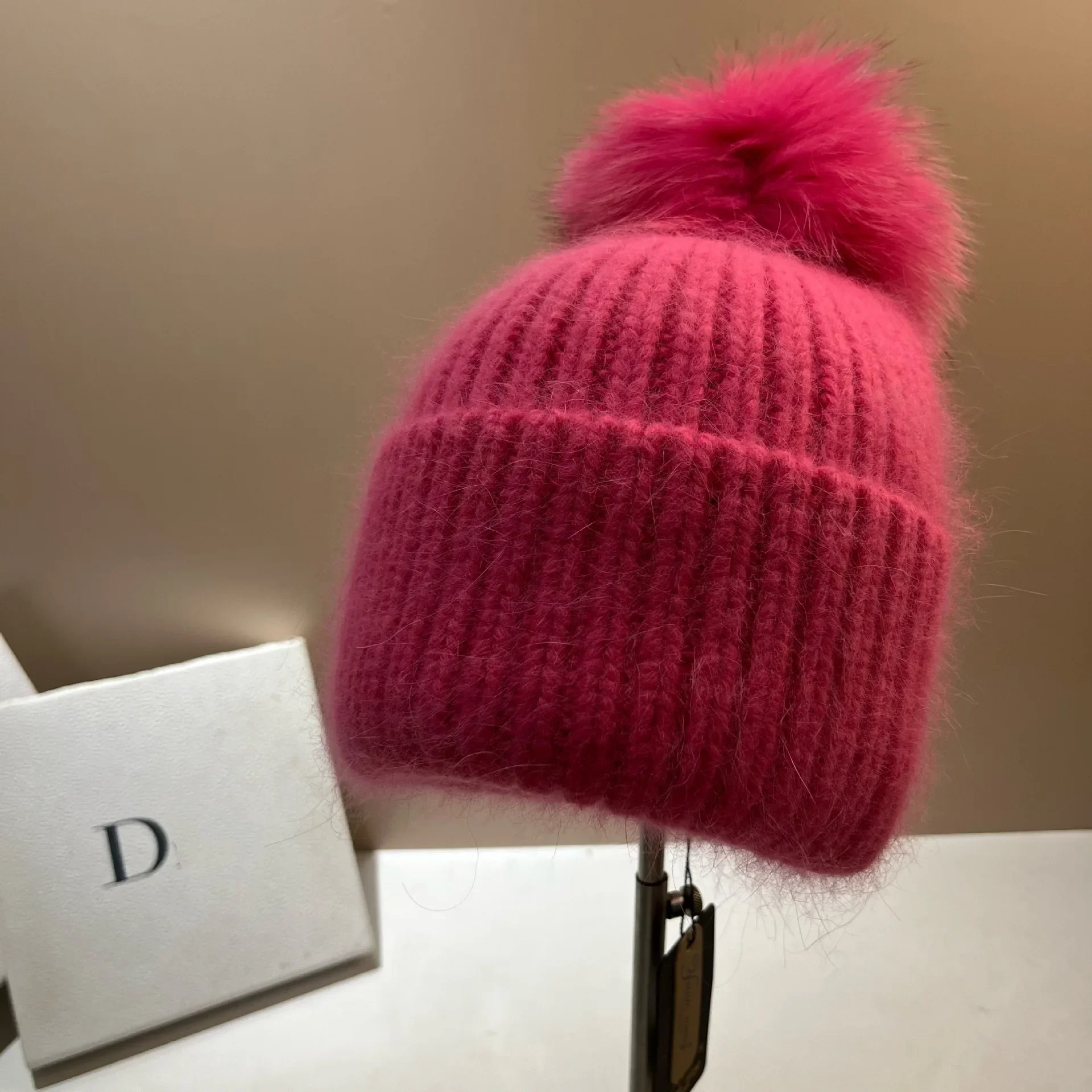 Iceland Same Rabbit Fur Knitted Beanie Hat Paris Niche Cute Big Fox Hairball Handmade Wool Hat Female