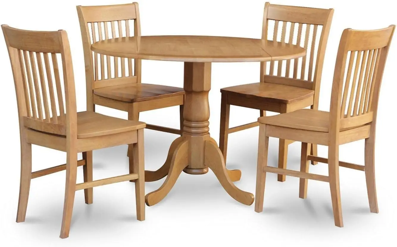 5-OAK-W Dublin 5 Piece Modern Set Includes a Round Wooden Table with  and 4 Dining Chairs, 42x42