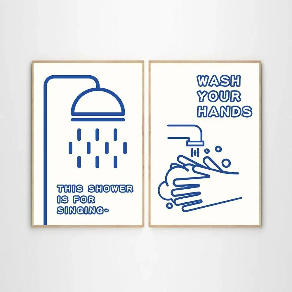 2pcs frameless Canvas Painting 2pcs Nordic Minimalist Fashion Handwashing Theme Posters Retro Bathroom Aesthetic Frameless Canva