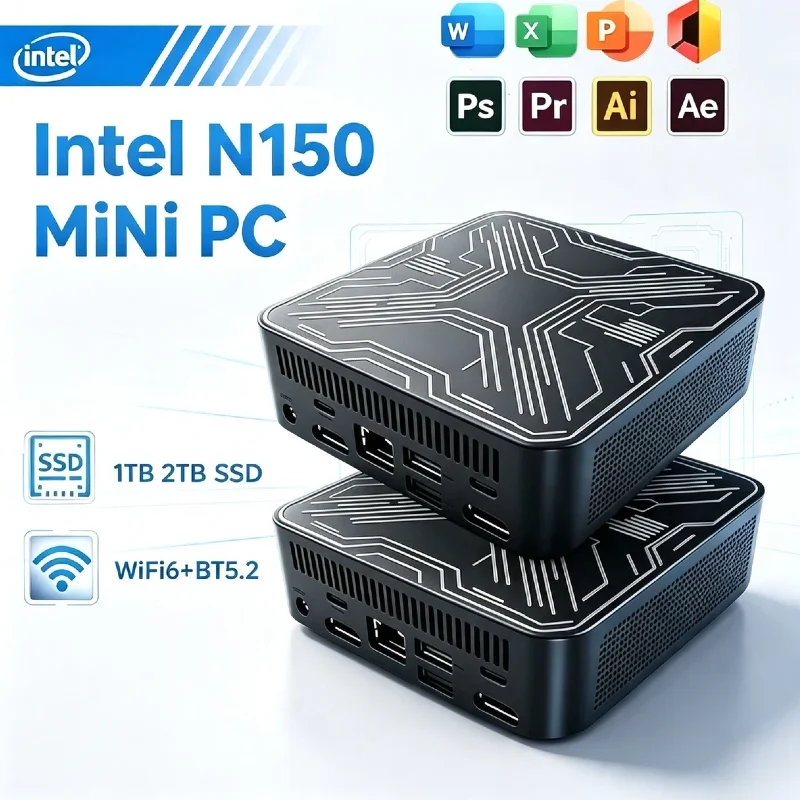 Mini PC Intel N150 2026 16GB DDR4 512GB M.2 NVMe SSD Triple 4K UHD Output WiFi6 BT5.2 Silent Cooling Small Desktop Home Office