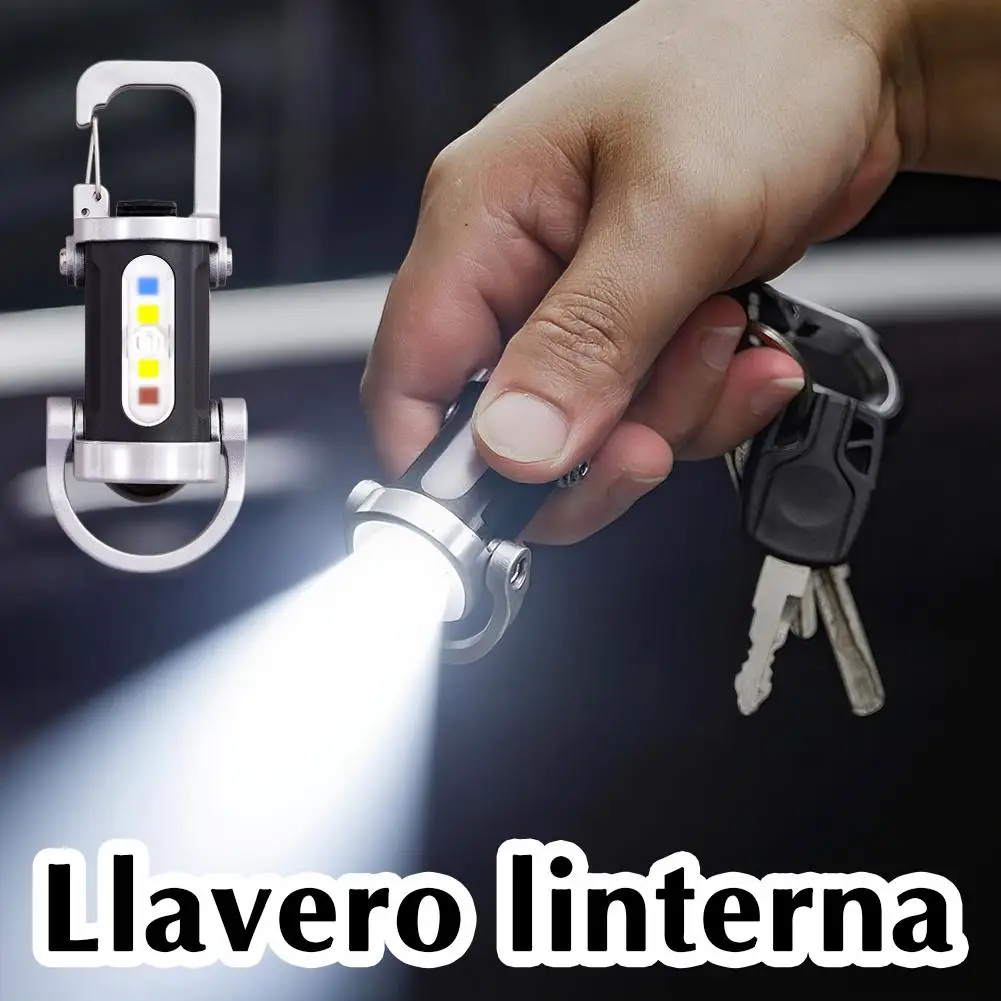 Mini Keychain Flashlight Rechargeable Portable Waterproof Camping Pocket Lamp Keyring Hanging Light Hook Emergency Warning Light