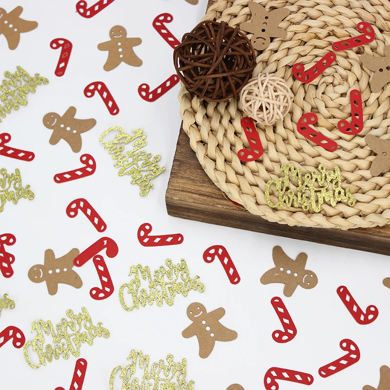 100 Uds. Letras doradas con purpurina para fiesta de Navidad, confeti de hombre de jengibre, suministros de decoración para fiesta de Navidad