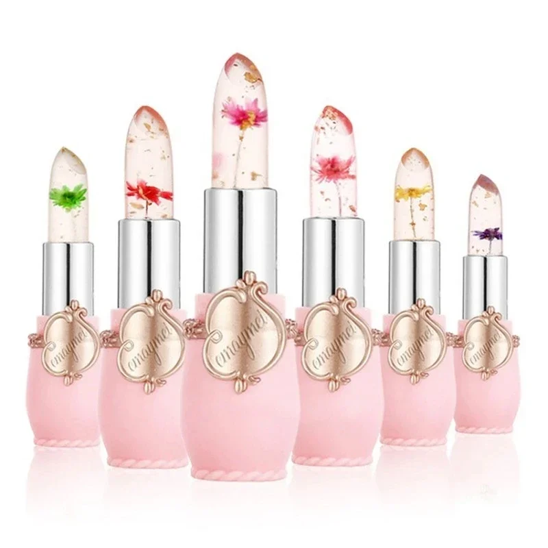 Juego de 6 pintalabios con forma de flor para mujer, maquillaje de labios de larga duración, Color de labios transparente, cambia de Color, brillo de labios rosa, cosméticos