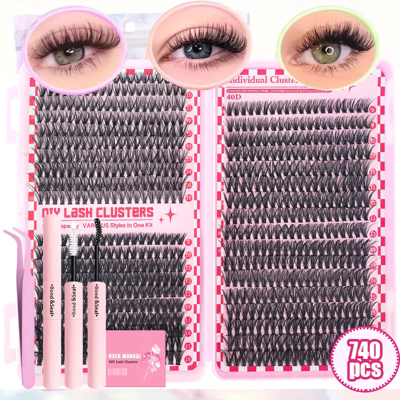 30D40D50D80D Kit de extensión de pestañas DIY con pinzas, pegamento y sello, pestañas individuales reutilizables para fiesta, escenario, Festival, maquillaje de ojos
