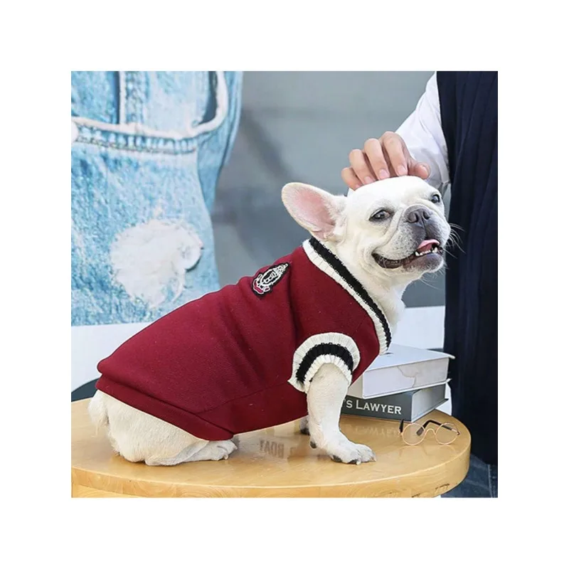 1pc autumn and winter new knitted waistcoat V-neck college style pet dog and cat clothing vest