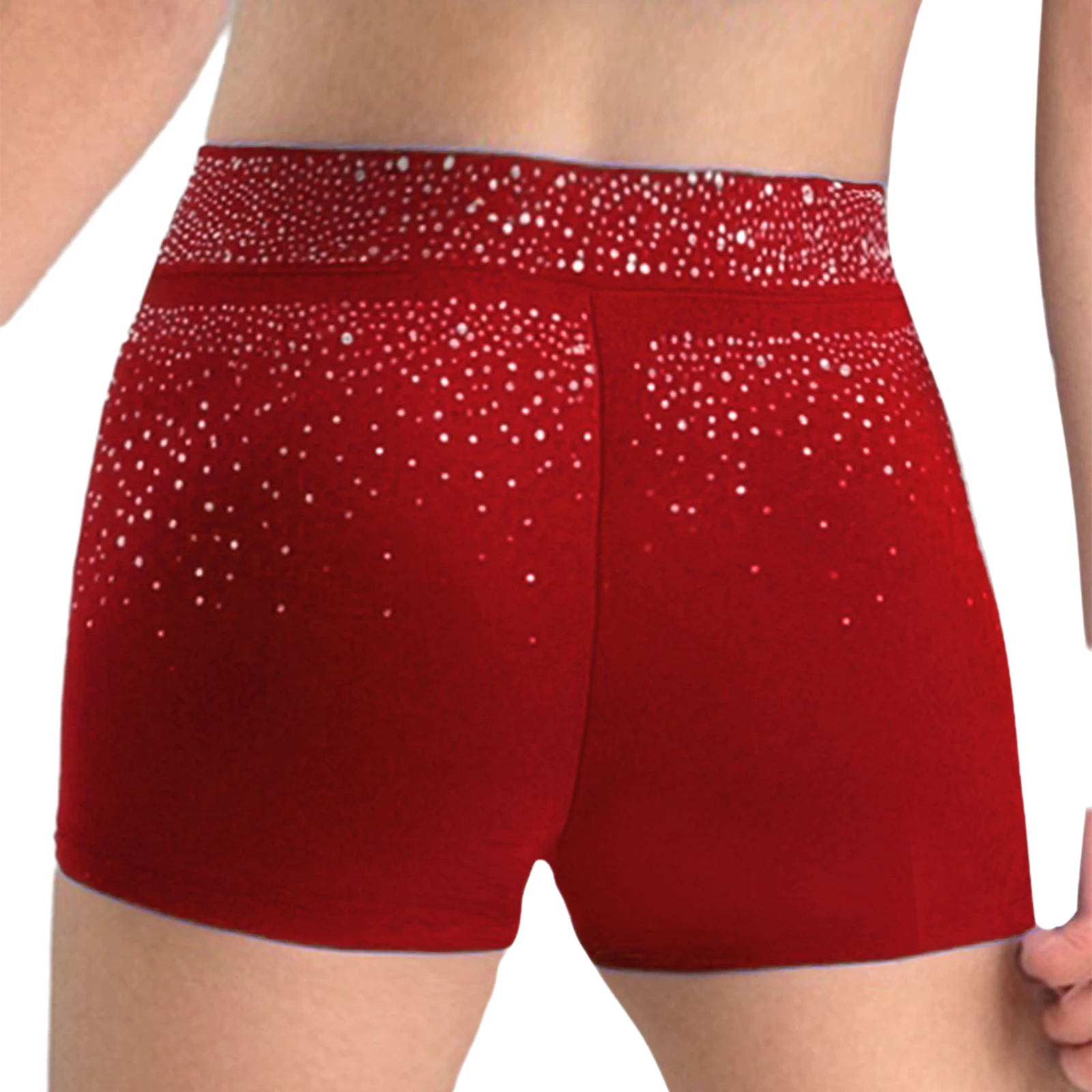 Girls Sparkly Rhinestones Ballet Dance Gymnastic Shorts V-Front Elastic Waistband Figure Skating Acrobatics Performance Leggings
