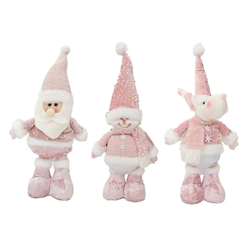 Telescopic ขาตุ๊กตาคริสต์มาส Santa/Snowman/Elk ยืนตุ๊กตาตกแต่ง Tabletop Figures เทศกาลประดับบ้าน