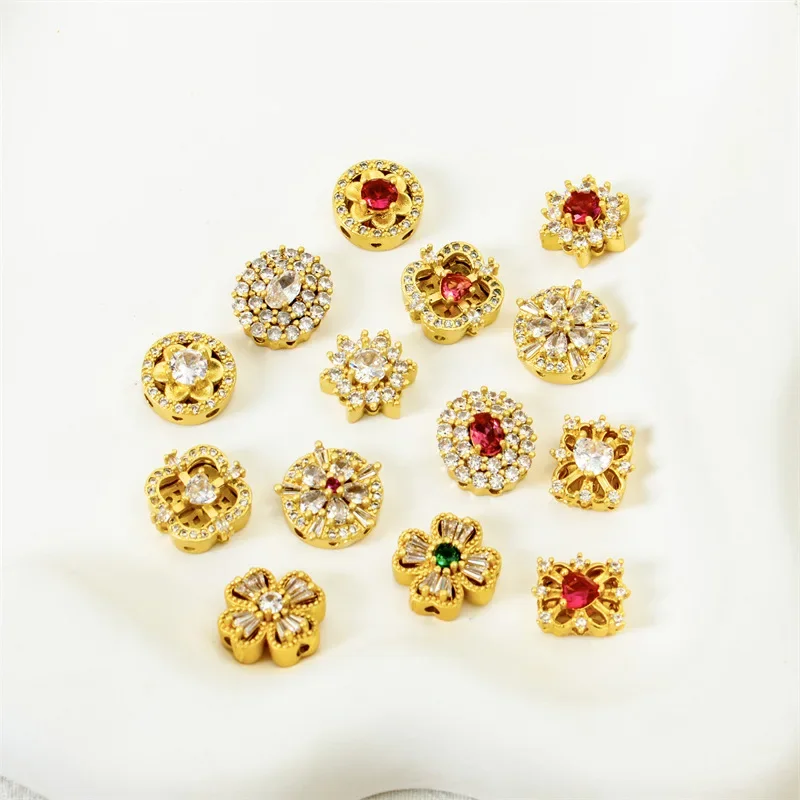 5 Pcs Copper Gold Plated Heavy Inlaid Zircon Spacer Beads DIY Pearl Bracelet Necklace Hand String Jewelry Accessories Wholesale