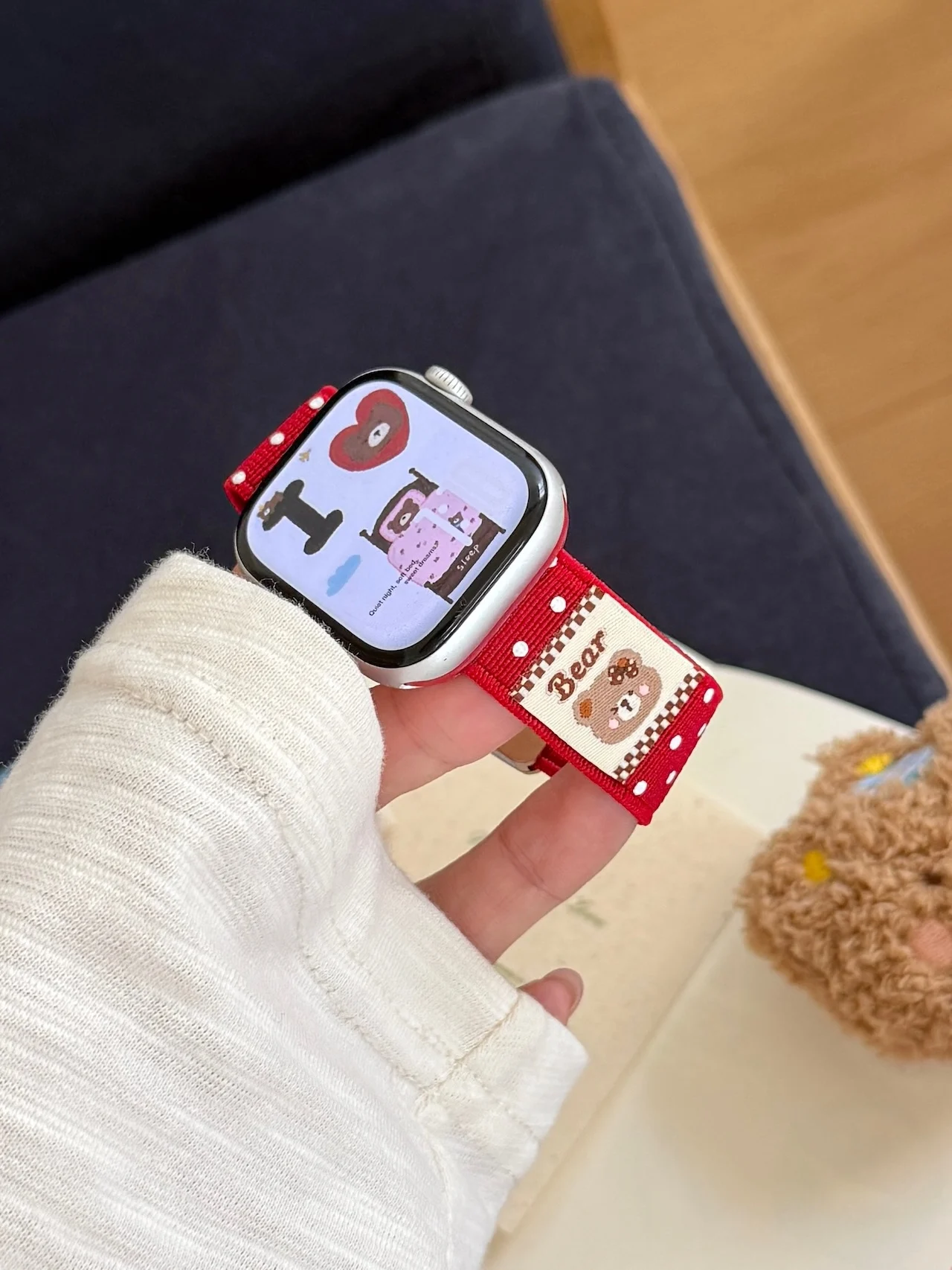 Cute Polka Dot Bear Woven Magnetic Strap for Apple Watch 38/40/41/42/44/45/49mm Women Casual Soft Wrist Band for iWatch Ultra