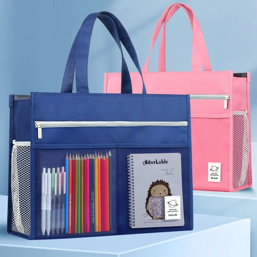 

Portable Thickened Oxford Handheld Book Bag Large Capacity A3 Painting Storage Bag Zipper Art Student Bag School Office Supplies