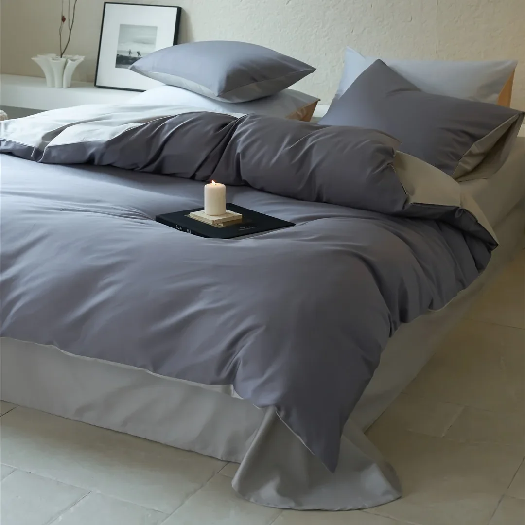 Simple modern style solid color double splicing super soft duvet cover bedding with a high-end feel, made of pure cotton long st