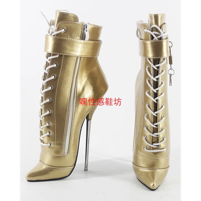 Baletki damskie 18cm/7 Cal, szpilki metalowe, buty Cosplay w seksowny krzyż męska, szpiczasty palec u nogi, z zamkiem, duży rozmiar 45,46